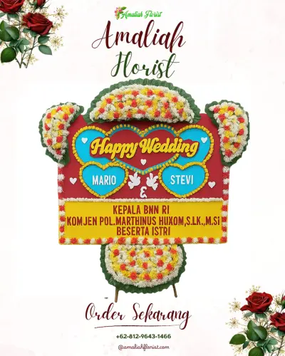 Karangan Papan Bunga Pernikahan di Deyangan
